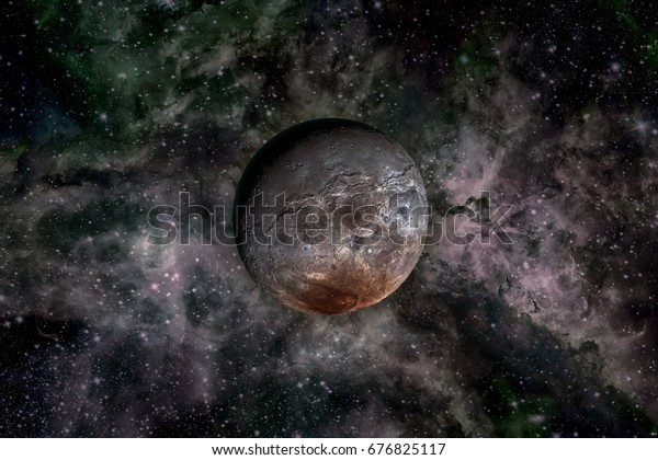 Charon is the largest of the five known moons of\
the dwarf planet Pluto. Retouched image. Elements of this image\
furnished by NASA.