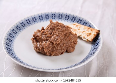 Charoset Plate With A Piece Of Matza 