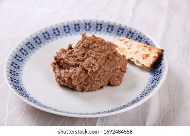 Charoset Plate With A Piece Of Matza 