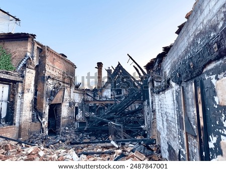 Similar – Image, Stock Photo destroyed and burned houses in the city Russia Ukraine war