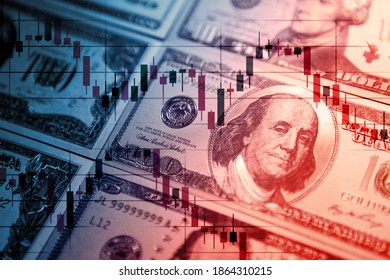 Chart graph spreadsheet on US dollar banknotes money.