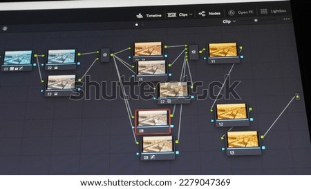 Chart of node color correction indicator on screen. Graphic color correction panel on monitor in process of post-production. processing of video or film production. for colorist digital grading.