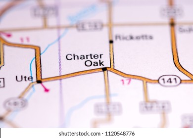 Charter Oak. Iowa. USA On A Map