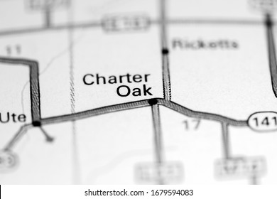 Charter Oak. Iowa. USA On A Map