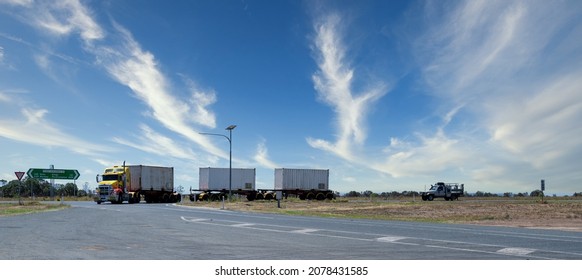 CHARTERS TOWERS, AUSTRALIA - Oct 01, 2021: The view of the road with a truck  Charters Towers, Australia 