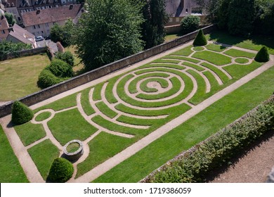Chartres, France - July 2013: maze garden of the famous  Gothic cathedral of Our Lady of Chartres