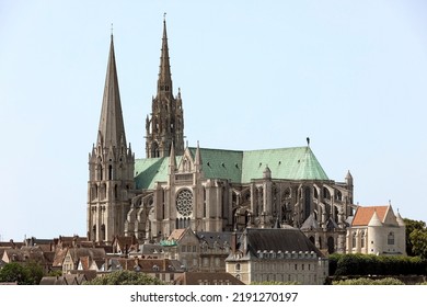 Chartres, France - June 18, 2022: The  High Gothic Cathedral, Of Our Lady, In Chartres. Inaugurated In The Year 1260. View From The South.