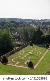 Chartres/France 27, 07,2019 , Center-Val de Loire, Chartres, labyrinth garden in Chartres cathedral with views of the old town basse ville