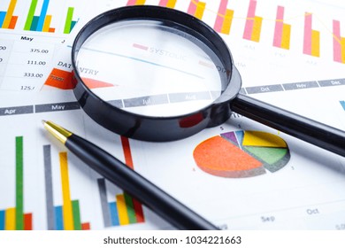 Charts Graphs paper. Financial development, Banking Account, Statistics, Investment Analytic research data economy, Stock exchange trading, Mobile office reporting Business company meeting concept.