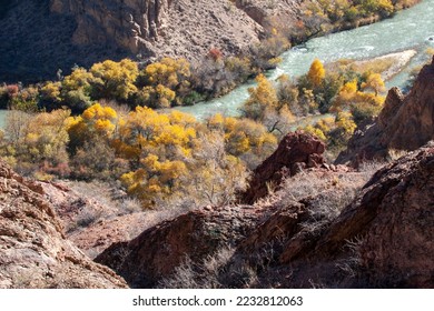 Charyn Canyon is a canyon on the Sharyn River in Kazakhstan. The canyon is roughly 154 kilometres in length. - Shutterstock ID 2232812063