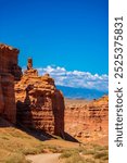 Charyn Canyon, Valley of Castles. The excellence of Kazakhstan. Panorama of natural unusual landscape. The red canyon of extraordinary beauty looks like a Martian landscape.