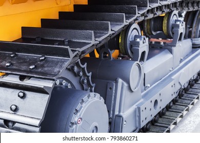 Chassis Of The Tractor And Bulldozer. Different Parts Of Construction Machinery