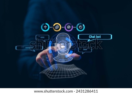 chat with AI. Artificial intelligence. The concept of accessing imagination by feeding commands to Ai to create what is in our mind with futuristic technology through the Internet.	 Foto stock © 