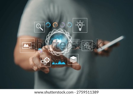 chat with AI. Artificial intelligence. The concept of accessing imagination by feeding commands to Ai to create what is in our mind with futuristic technology through the Internet.