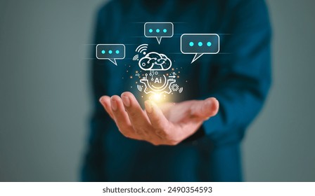 Chat Ai, artificial intelligence network communication concept. Businessman use website on smartphone app help support work, chatbot, digital generate, data analysis tech, technology bank company - Powered by Shutterstock