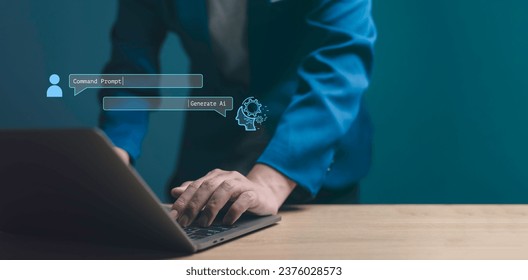 Chat Ai, Artificial Intelligence. using command prompt for generates Futuristic technology transformation, technology smart robot connection for providing access to information and network.