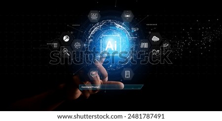 Chat with AI or Artificial Intelligence. Young businessman chatting with a smart AI or artificial intelligence using an artificial intelligence chatbot developed by OpenAI.