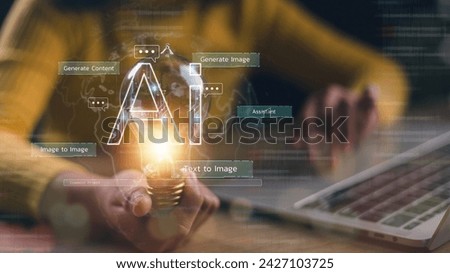 Chat with Ai. AI technology, Artificial Intelligence. Women using technology smart robots AI, artificial intelligence by entering command prompts to generate something,