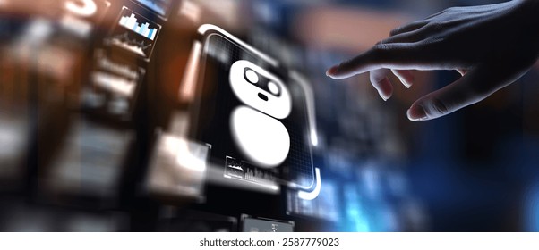 Chat Bot Automating Customer Interaction and Support, projection on a virtual screen, Business and Technology Concept.