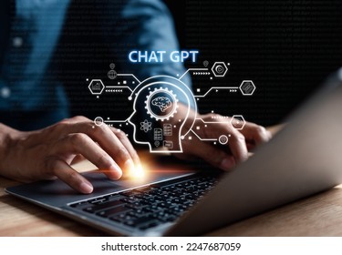 Chat GPT Chat with AI Artificial Intelligence. Businessman using  chatbot in computer smart intelligence Ai, artificial intelligence developed by OpenAI. Futuristic technology, robot in online system. - Shutterstock ID 2247687059