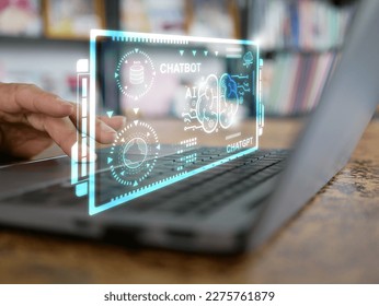 Chat GPT, artificial intelligence chatbot. A man chats at home with a smart AI, large language model. Future technology, business, and education  - Shutterstock ID 2275761879