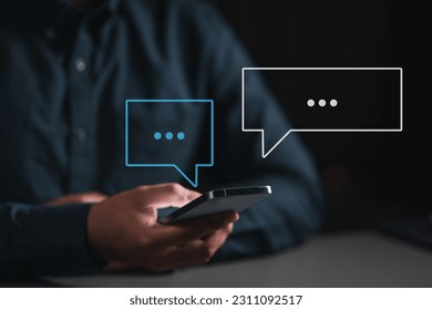 chat, message, technology, smartphone, social, communication, media, wireless, internet, social network. touching at smartphone for chatting and message. social network and communication used internet - Shutterstock ID 2311092517