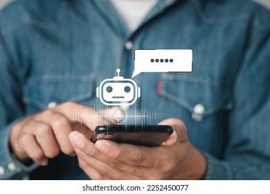 Chatbot artificial intelligence intelligent robot technology AI. Artificial intelligence technology automatically responds to online messages to help customers instantly. - Shutterstock ID 2252450077