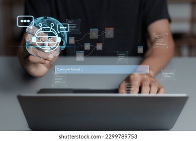 Chatbot artificial intelligence intelligent robot technology AI. Aartificial intelligence technology will reply to messages using the command prompt to generate whatever you want.