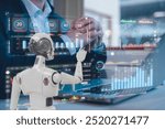 Chatbot Chat with AI, Artificial Intelligence. businessman using technology smart robot AI, artificial intelligence trading investment with ai robot, digital transformation technology