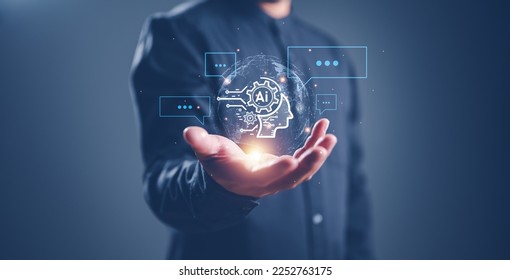 Chatbot Chat with AI, Artificial Intelligence. man using technology smart robot AI, artificial intelligence by enter command prompt for generates something, Futuristic technology transformation. - Shutterstock ID 2252763175