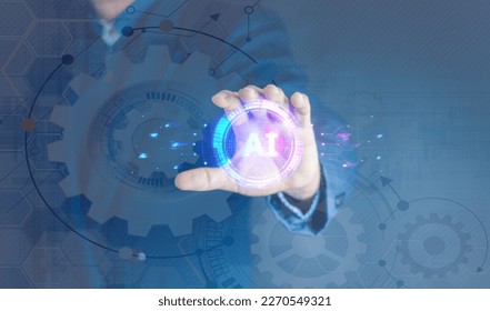Chatbot Chat with AI, Artificial Intelligence. man using technology smart robot AI, artificial intelligence by enter command prompt for generates something, Futuristic technology transformation.