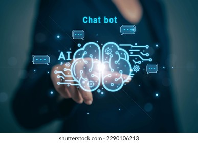 Chatbot chat with AI. Artificial intelligence. The concept of accessing imagination by feeding commands to Ai to create what is in our mind with futuristic technology through the Internet.