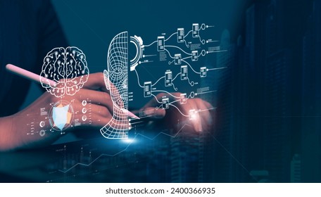 Chatbot chat with AI. Artificial intelligence. The concept of accessing imagination by feeding commands to Ai to create what is in our mind with futuristic technology through the Internet.	