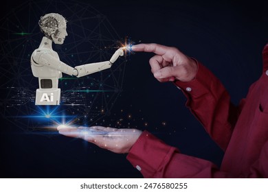 Chatbot chat with AI artificial intelligence Businessman using AI smart robot technology, artificial intelligence by giving commands to create something. future technology - Powered by Shutterstock - Get 15% off with code: PIKWIZARD15