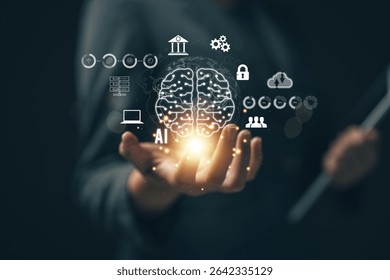 Chatbot chat with AI artificial intelligence. Concept of using AI technology to help work in order to work easier and faster. Future technology development business.	