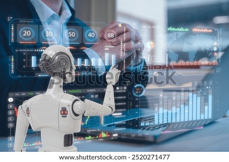 Chatbot Chat with AI, Artificial Intelligence. businessman using technology smart robot AI, artificial intelligence trading investment with ai robot, digital transformation technology