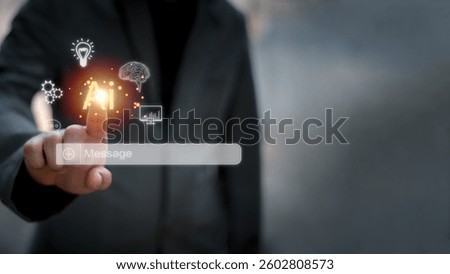 Chatbot Chat with AI, Artificial Intelligence. man using technology smart robot AI, artificial intelligence by enter command prompt for generates something, Futuristic technology transformation.