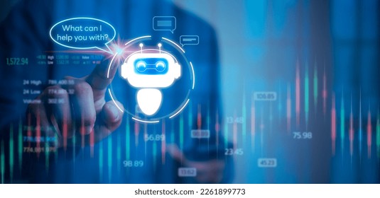 Chatbot conversation Ai Artificial Intelligence technology online customer service.Digital chatbot, robot application, OpenAI generate. financial investment stock market.Virtual assistant on internet. - Shutterstock ID 2261899773
