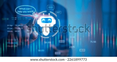 Chatbot conversation Ai Artificial Intelligence technology online customer service.Digital chatbot, robot application, OpenAI generate. financial investment stock market.Virtual assistant on internet.