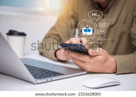 Chatbot conversation Ai Artificial Intelligence technology online customer service.Digital chatbot, robot application, Futuristic technology.Virtual assistant on internet.