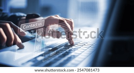 Chatbot conversation assistant. Person using online customer service with chat bot to get support. Artificial intelligence and CRM software technology, customer support center, CONTACT US