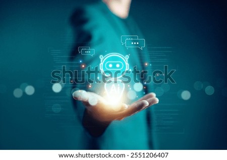 chatbot digital technology, which is smart robot conversation. concept of development of AI generates bot artificial intelligence, communication is open for chat customers. command prompt information