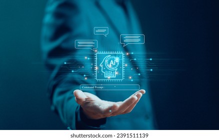 chatbot generates the information command prompt. concept bot artificial intelligence open for customers, AI chat digital technology, business communication, development of smart robot conversation
