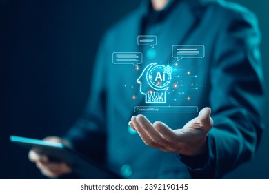 chatbot generates the information command prompt. concept bot artificial intelligence open for customers, AI chat digital technology, business communication, development of smart robot conversation