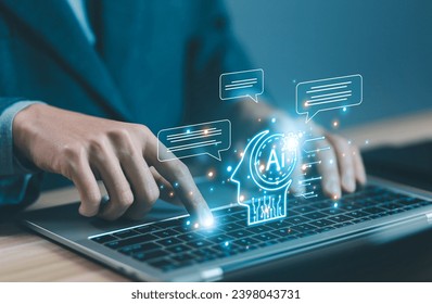 chatbot generates the information command prompt. concept bot artificial intelligence open for customers, AI chat digital technology, business communication, development of smart robot conversation