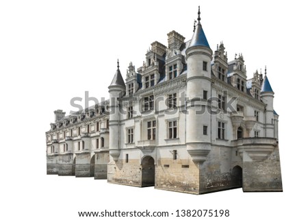 Chateau de Chenonceau (Loire Valley, France) isolated on white background