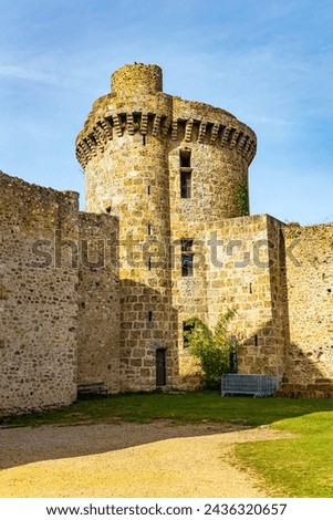 The Chateau de la Madeleine in Chevreuse. The castle is a prime example of feudal architecture in the Ile-de-France region. France. The round tower