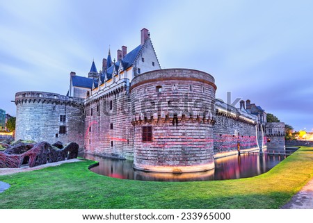 Chateau des Ducs de Bretagne with unusual illumination  in Nantes, France