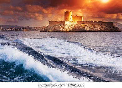Chateau d'If, Marseille, France, colorful seascape