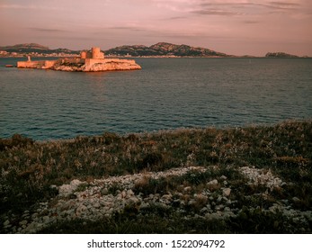 Chateau d'if prison where Alexander Dumas imprisoned count Monte Cristo in his novel, Marseille, France, view from iles de Frioul.